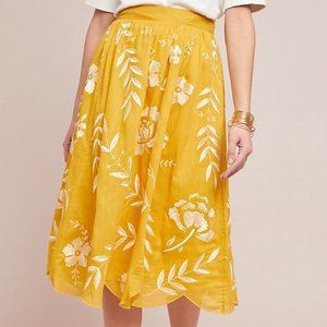 Anthropologie Vineland Embroidered Midi Skirt